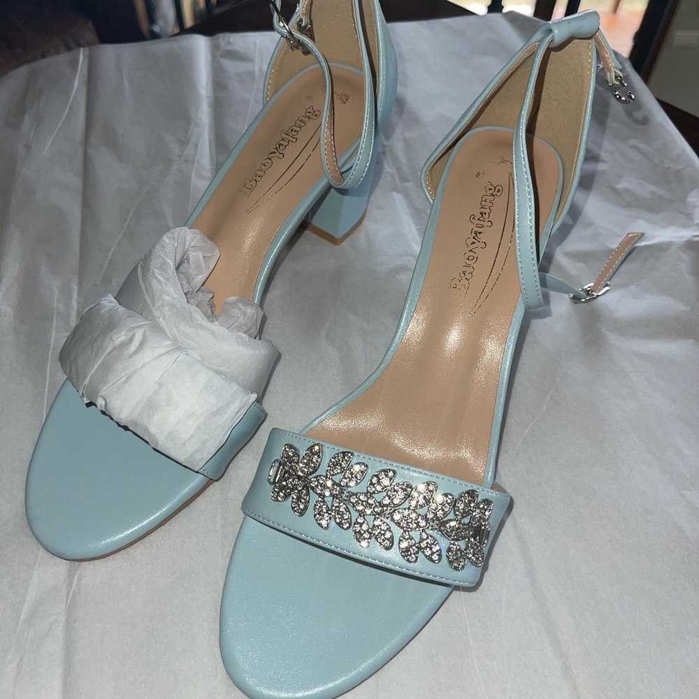 Block heels powder blue with rhinestones